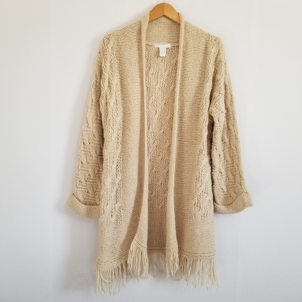 Design History Tan Fringe Open Style Cardigan Size Small